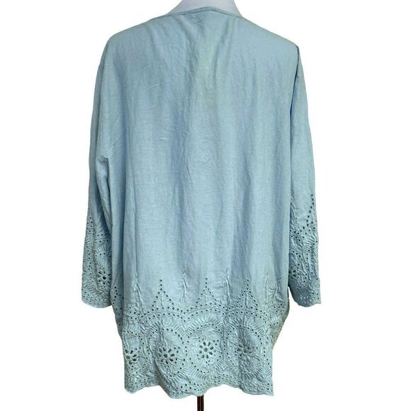 Saint Tropez West Eyelet Linen Blend Pullover Peasant Blouse Top Sz 2X Sky Blue - Picture 4 of 9